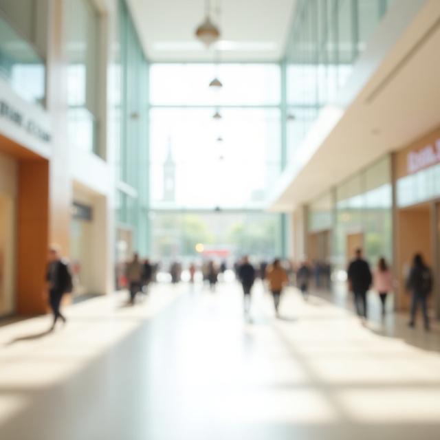 Helle Eingangshalle mit Besuchern