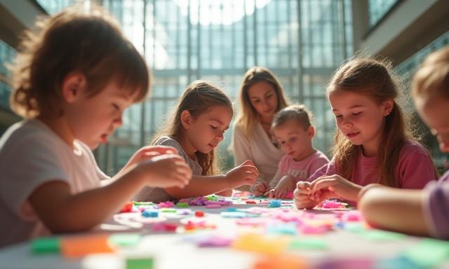 Kinder basteln im Atrium